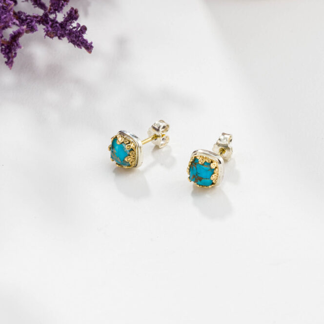 Aegean colors stud earrings in 18K Gold and Sterling Silver with doublet stone