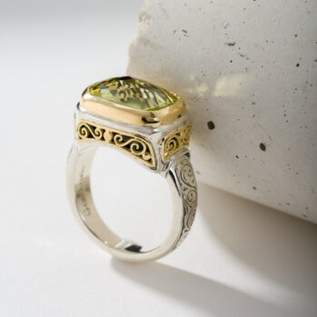 Statement ring in 18K Gold and Sterling Silver with Lemon Quartz