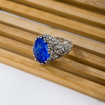 Wild Flower Anthemis Oval Ring in Sterling Silver with Doublet Gemstone