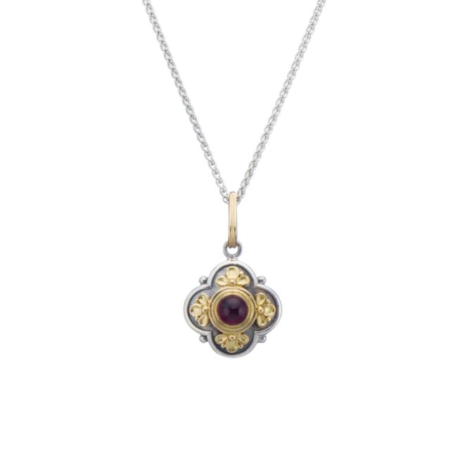 Athenian flower Byzantine pendant in 18K Gold and Sterling Silver