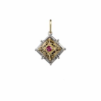 Byzantine pendant in 18K Gold and Sterling Silver with ruby