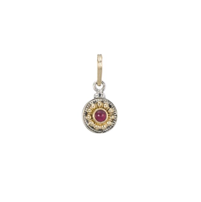 Athenian flowers small round pendant in 18K Gold and Sterling Silver - Image 2