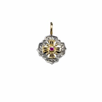 Byzantine pendant in 18K Gold and Sterling Silver with ruby