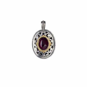 Garden shadows big oval pendant in 18K Gold and Sterling Silver with garnet