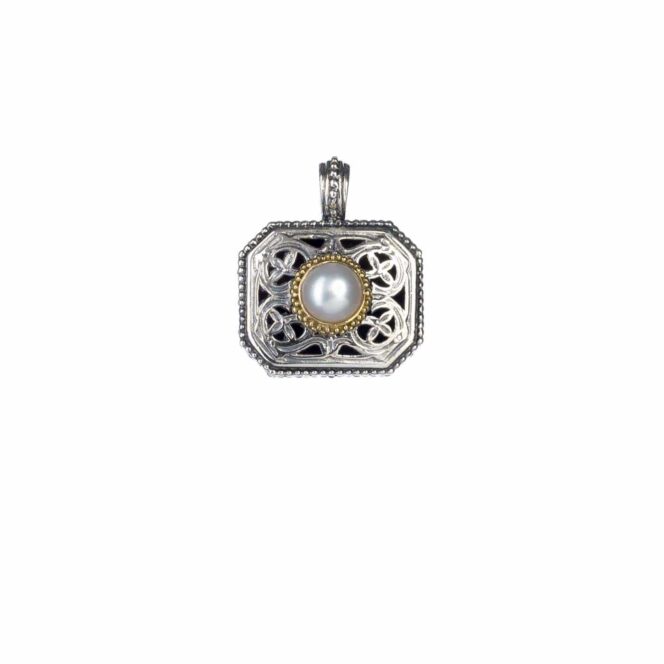 Garden shadows polygon pendant in 18K Gold and Sterling Silver with pearl