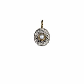 Garden shadows small oval pendant in 18K Gold and Sterling Silver with pearl