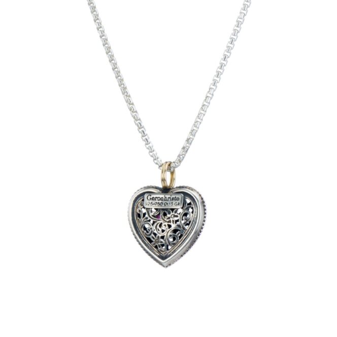 Garden Shadows Heart Pendant in 18K Gold and Sterling Silver with Ruby - Image 2