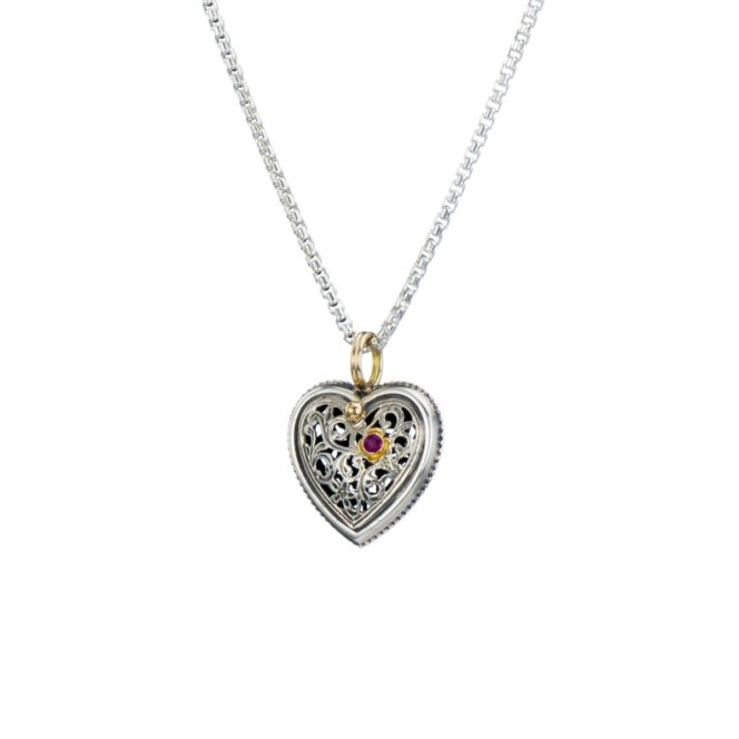 Garden Shadows Heart Pendant in 18K Gold and Sterling Silver with Ruby - Image 3