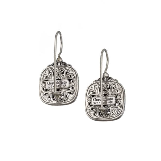 Mediterranean Square Earrings in Sterling Silver with Garnet - Image 2