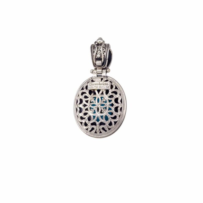 Imperial Medium Oval Pendant in 18K Gold and Sterling Silver with Gemstones - Image 2