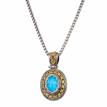 Imperial Medium Oval Pendant in 18K Gold and Sterling Silver with Gemstones