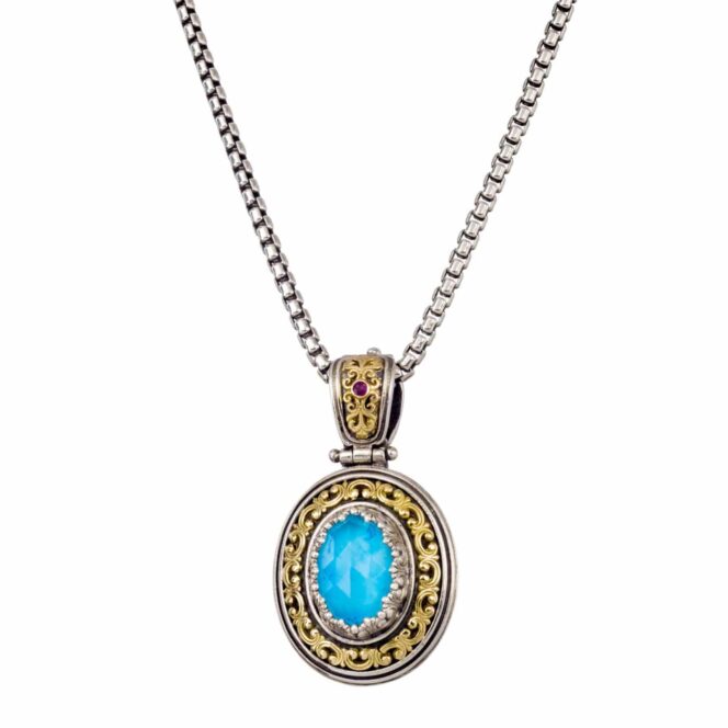 Imperial Medium Oval Pendant in 18K Gold and Sterling Silver with Gemstones