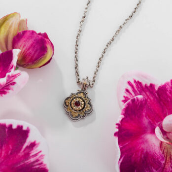 Athenian flower Byzantine pendant in 18K Gold and Sterling Silver