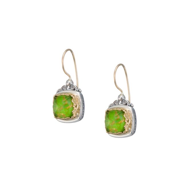Iris small square earrings in 18K Gold and  Sterling silver with doublet stones - Image 2