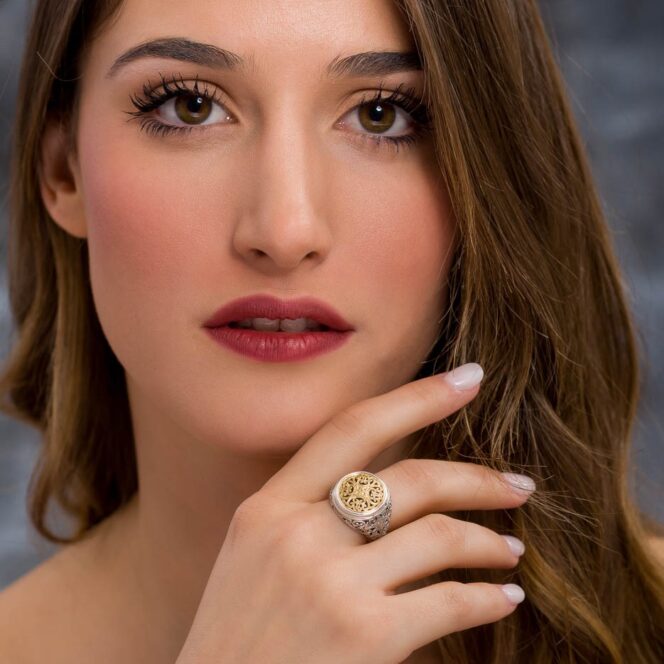 Mediterranean round Ring in 18K Gold and Sterling Silver - Image 2