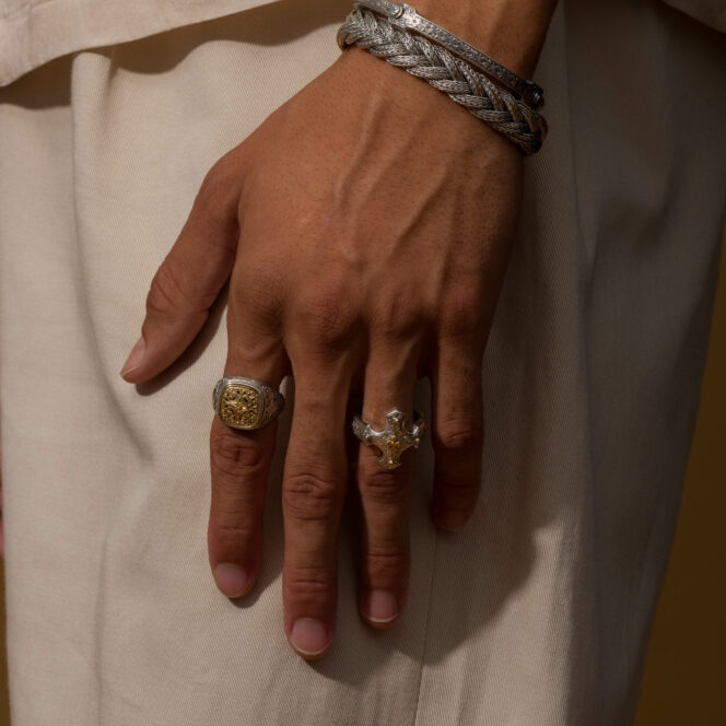 Mediterranean square Ring in 18K Gold and Sterling Silver - Image 2