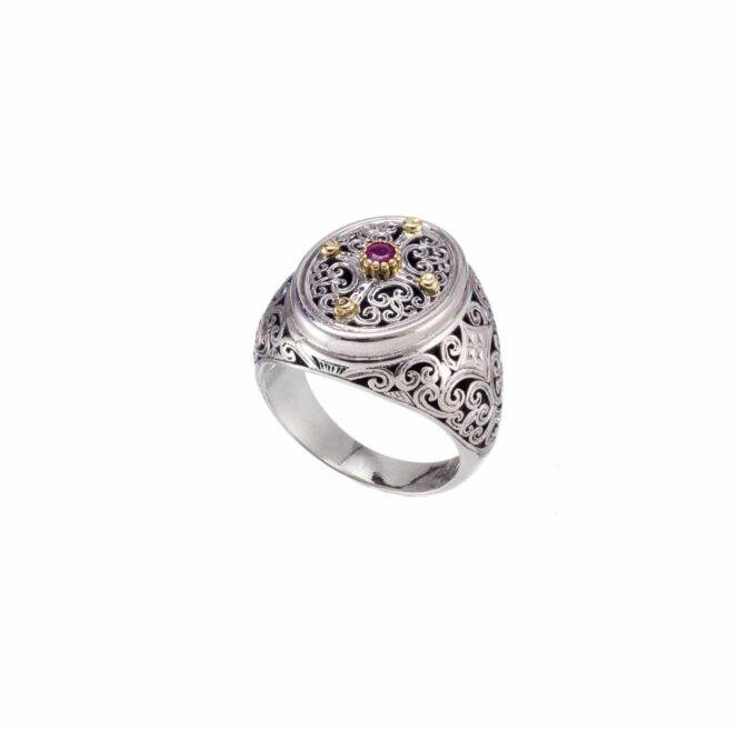Mediterranean oval Ring in 18K Gold and Sterling Silver with Ruby - Image 2