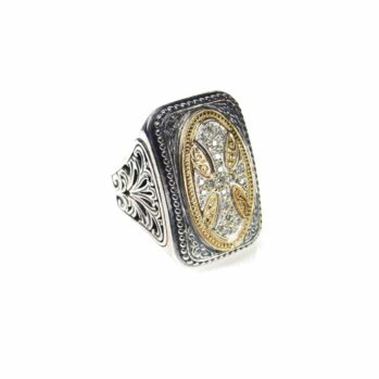 Ring with cross in 18K Gold and Sterling Silver with Brown diamonds
