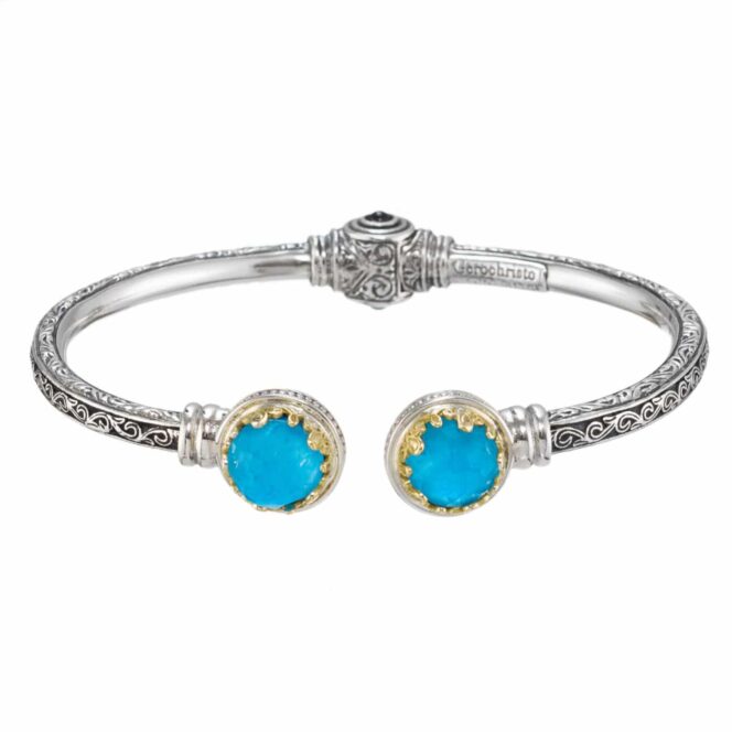 Aegean colors small Round Bracelet in 18K Gold and Sterling Silver with Doublet Gemstones - Image 5