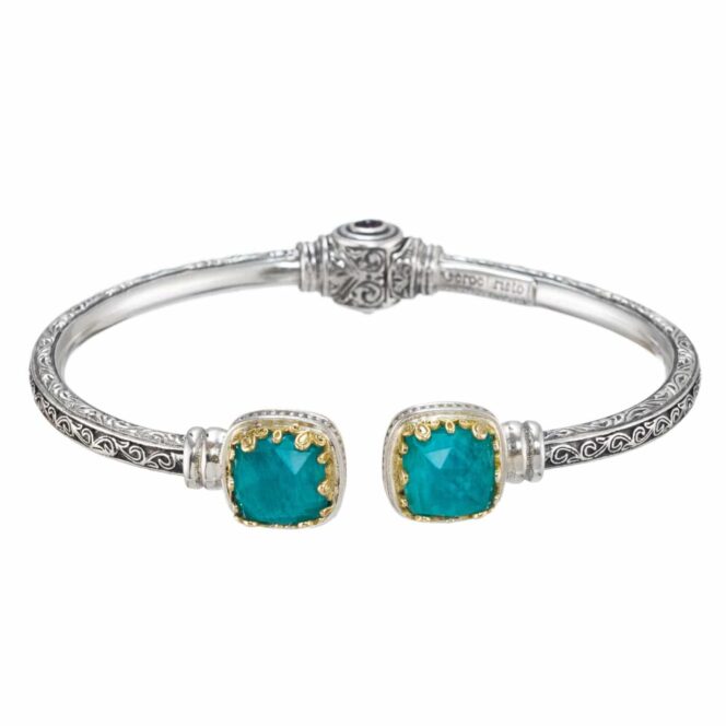 Aegean colors small Square Bracelet in 18K Gold and Sterling Silver with Doublet Gemstones - Image 4