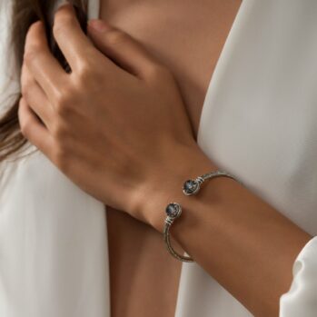 Aegean colors small Round Bracelet in Sterling Silver with Doublet Gemstones