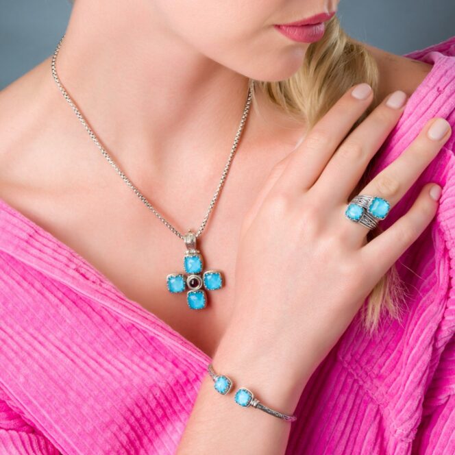 Aegean colors bracelet in Sterling Silver with Doublet Gemstones - Image 2