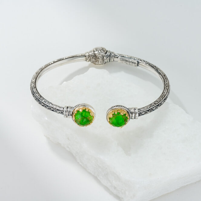 Aegean colors small Round Bracelet in 18K Gold and Sterling Silver with Doublet Gemstones - Image 2