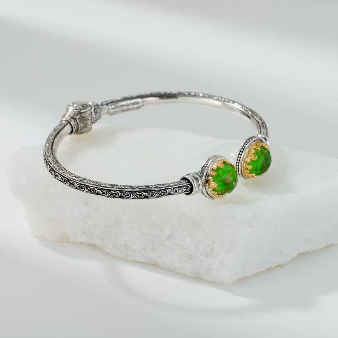 Aegean colors small Round Bracelet in 18K Gold and Sterling Silver with Doublet Gemstones