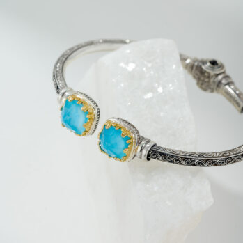 Aegean colors small Square Bracelet in 18K Gold and Sterling Silver with Doublet Gemstones