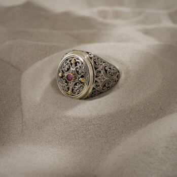 Mediterranean oval Ring in 18K Gold and Sterling Silver with Ruby