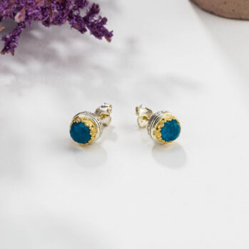Iris round stud earrings in 18K Gold and Sterling Silver with doublet stones