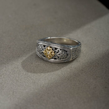 Mediterranean Ring in 18K Gold and Sterling Silver with Precious stone