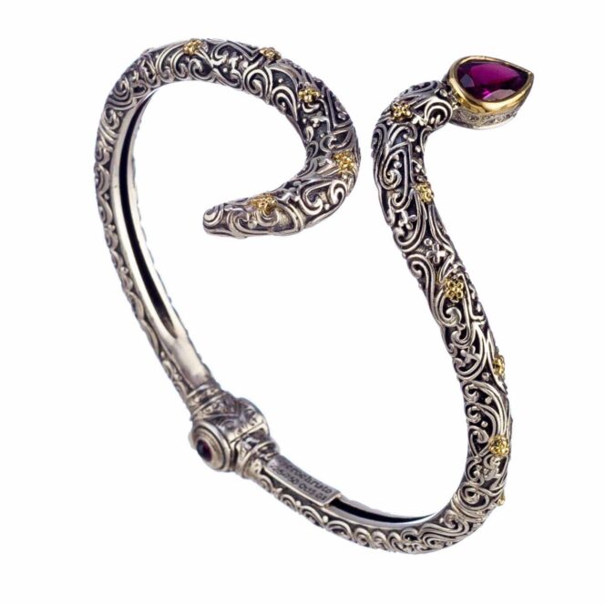 Eden's Garden Snake bracelet in 18K Gold and Sterling silver with Gemstone - Image 4