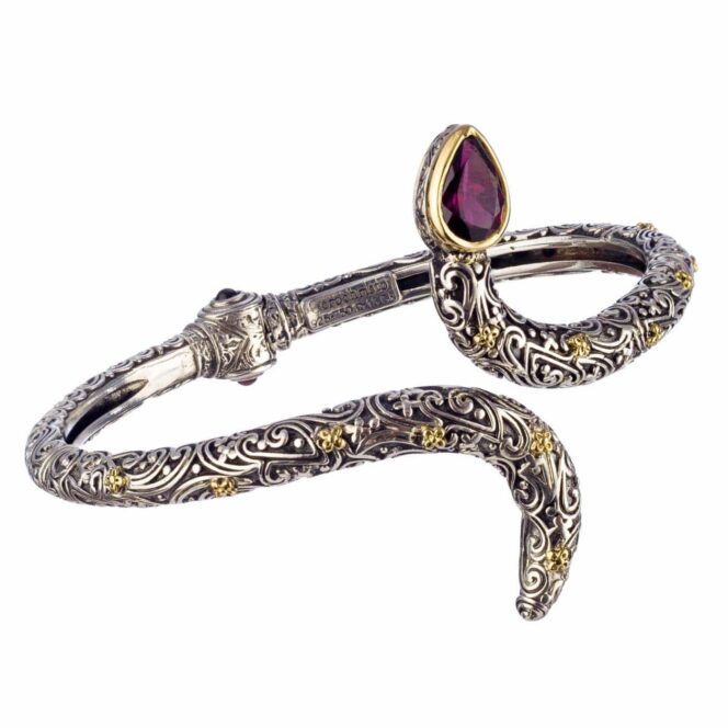 Eden's Garden Snake bracelet in 18K Gold and Sterling silver with Gemstone - Image 3