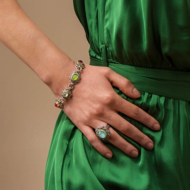 Penelope Medium Oval Ring in Sterling Silver with Gold plated parts and Doublet Gemstone - Image 2