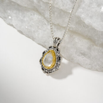 Penelope small Teardrop Pendant is Sterling Silver with Gold plated parts and Doublet Gemstone
