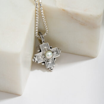 Cyclades Small square cross in sterling silver with semi precious stone