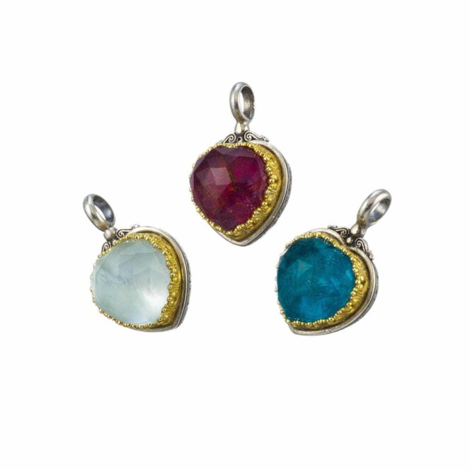 Iris Heart Pendant in Sterling Silver with Gold Plated Parts and Doublet Gemstone - Image 6