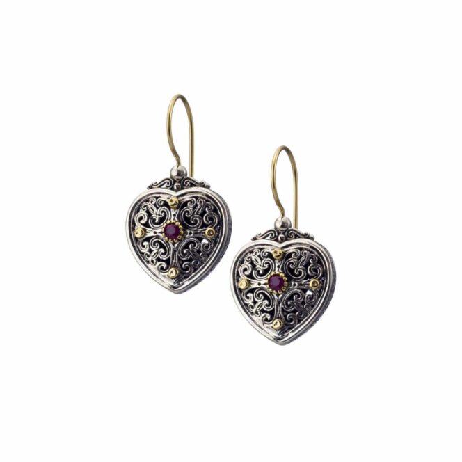 Mediterranean hearts Earrings in 18K Gold and Sterling silver with ruby - Image 3