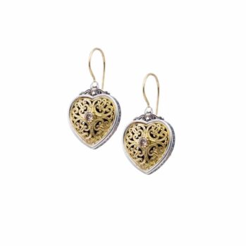 Mediterranean heart earrings in 18K Gold and Sterling Silver with brown diamonds