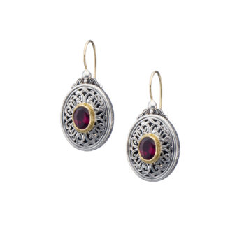 Mediterranean oval earrings in 18K Gold and Sterling Silver with rhodolite