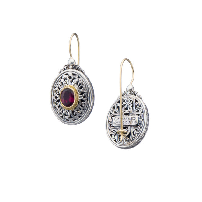 Mediterranean oval earrings in 18K Gold and Sterling Silver with rhodolite - Image 2