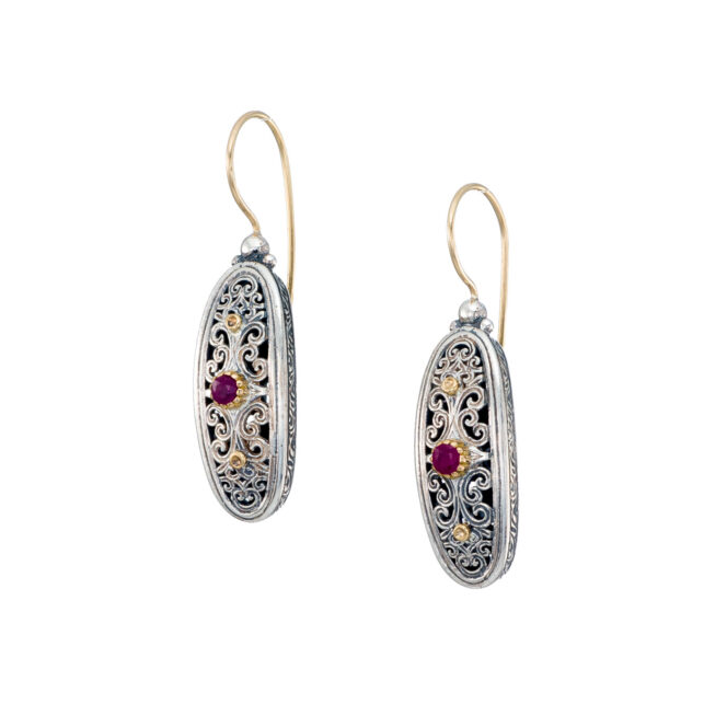 Mediterranean oval earrings in 18K Gold and Sterling silver with ruby