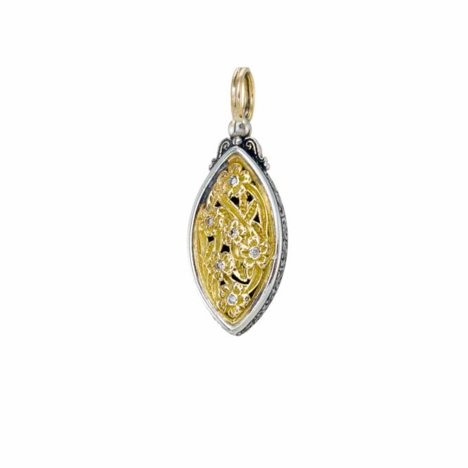 Harmony Marquise Pendant in 18K Gold and Sterling Silver with Brown Diamonds