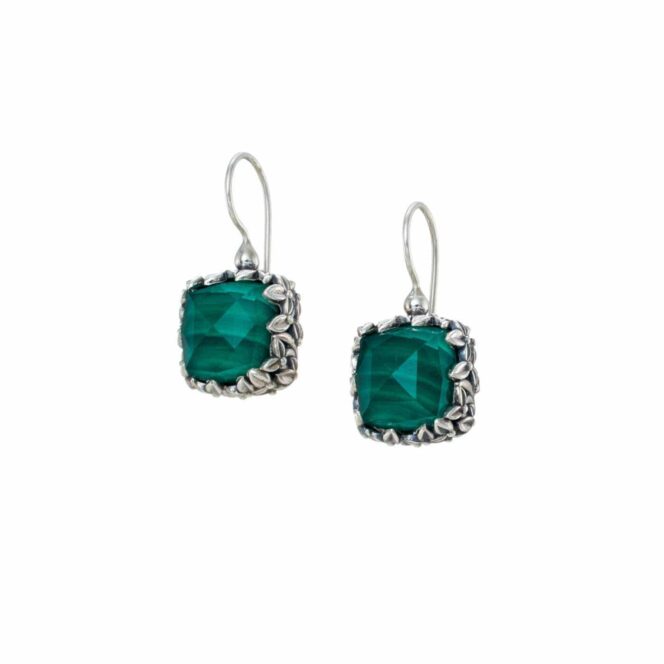 Cyclamin Square Earrings in Sterling silver with Doublet Stones