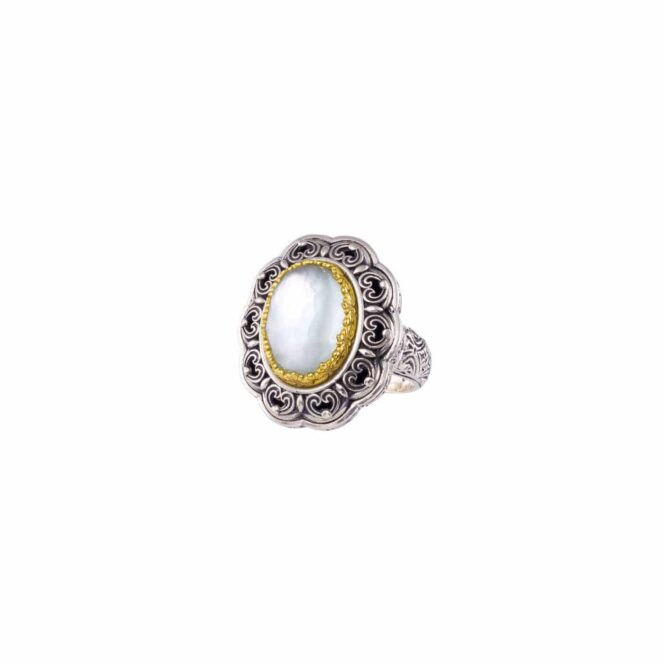 Penelope Medium Oval Ring in Sterling Silver with Gold plated parts and Doublet Gemstone - Image 4