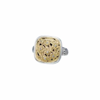 Harmony Square Ring in 18K Gold and Sterling Silver with Brown Diamonds