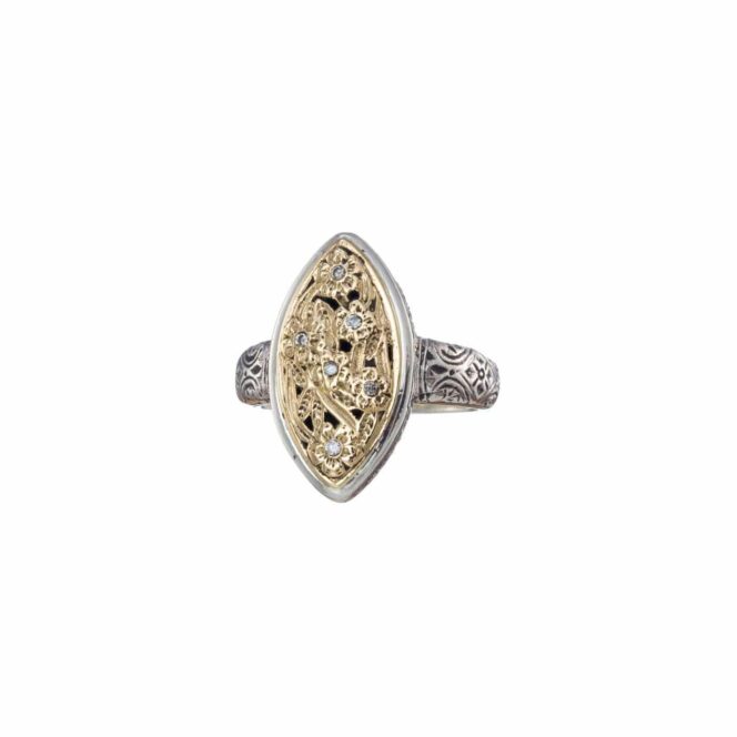 Harmony Marquise Ring in 18K Gold and Sterling Silver with Brown Diamonds
