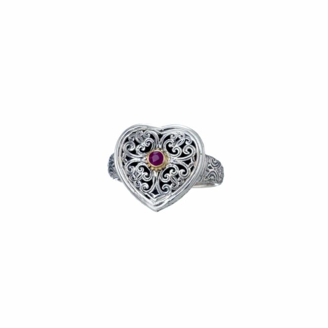 Mediterranean Heart Ring in Sterling Silver with 18K and Ruby - Image 2