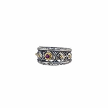 Byzantine ring in 18K Gold and Sterling Silver with ruby